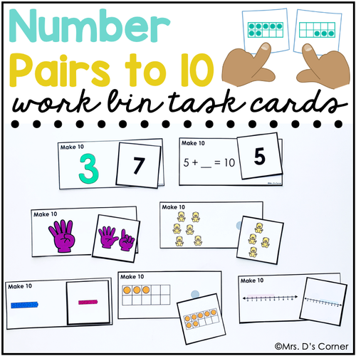 Number Pairs to 10 Work Bin Task Cards | Centers for Special Ed