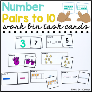 Number Pairs to 10 Work Bin Task Cards | Centers for Special Ed