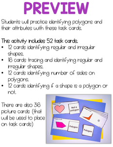 Identifying Polygons Task Cards | Centers for Special Ed