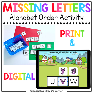Print + Digital Missing Alphabet Letters Activity | Lowercase Alphabet Order