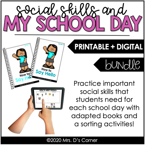 My School Day Social Skills Bundle | Adapted Books + Sorting Activities