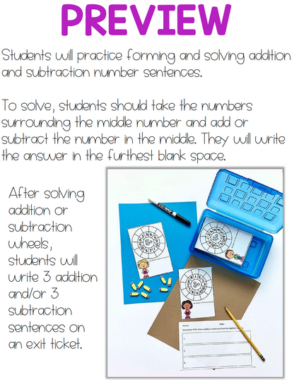 Addition and Subtraction Math Task Cards | Math Center