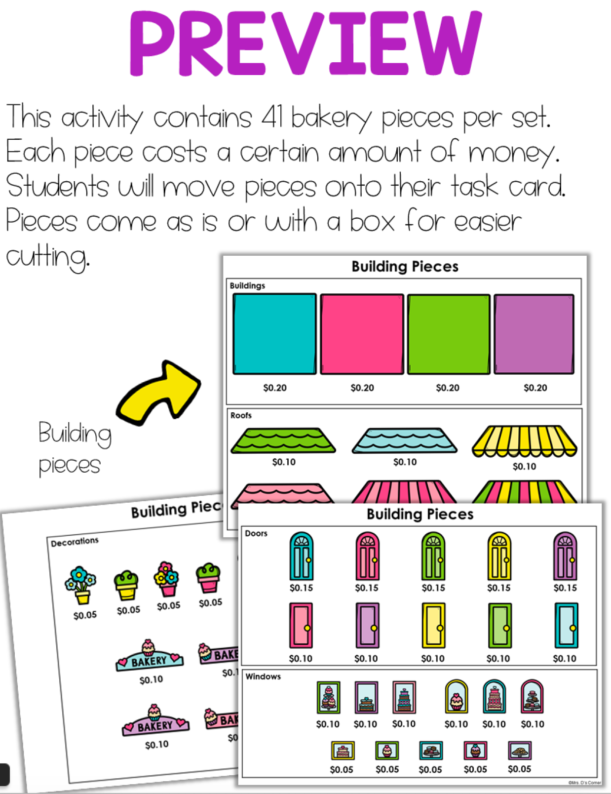 Build a Bakery (Adding Money to $3) Work Bin Task Cards | Centers for Special Ed