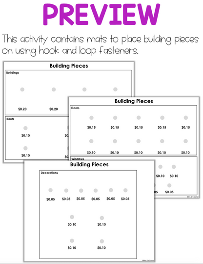 Build a Bakery (Adding Money to $3) Work Bin Task Cards | Centers for Special Ed