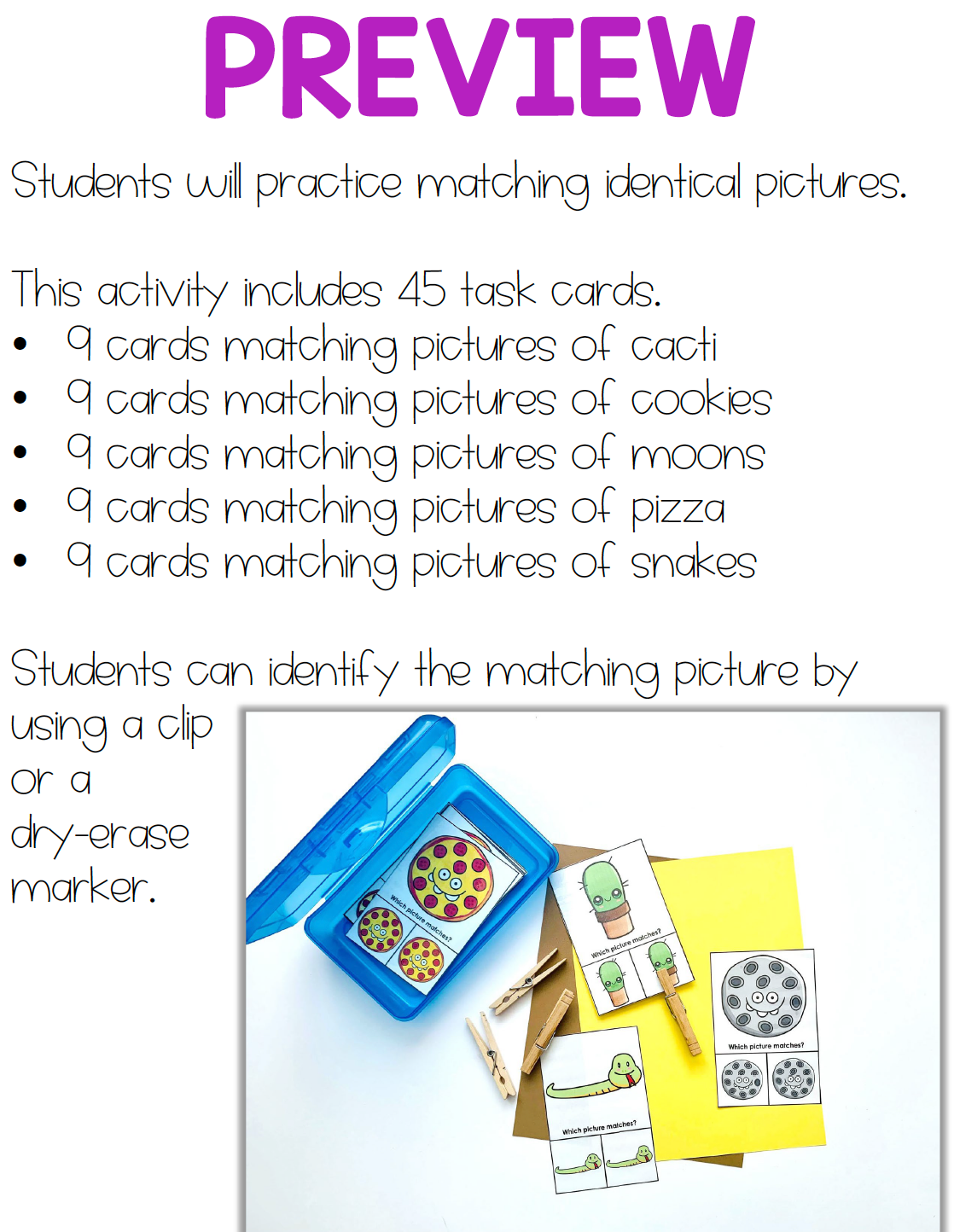 Matching Pictures Work Bin Task Cards | Centers for Special Ed