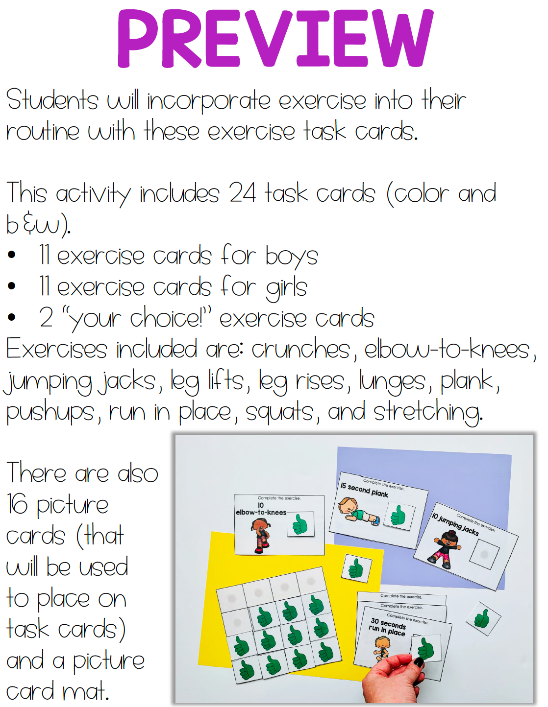 Exercise Work Bin Task Cards | Centers for Special Ed