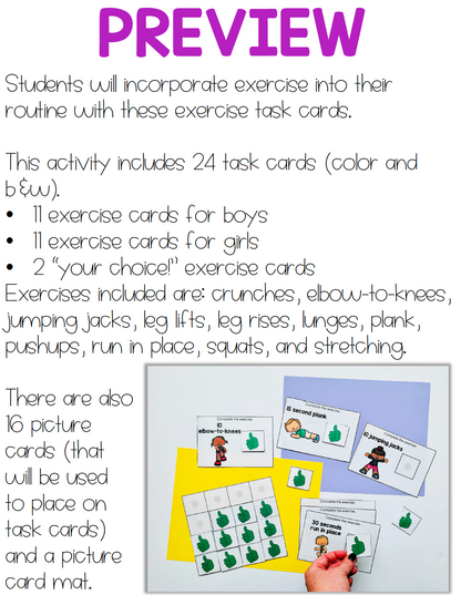 Exercise Work Bin Task Cards | Centers for Special Ed