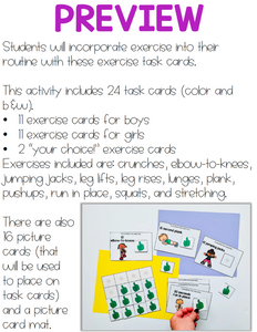 Exercise Work Bin Task Cards | Centers for Special Ed