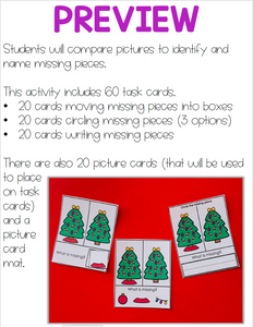 Missing Pieces Christmas Trees Work Bin Task Cards | Centers for Special Ed
