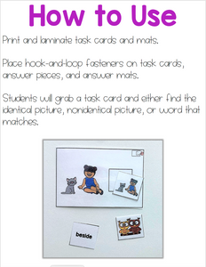Prepositions Work Bin Task Cards | Centers for Special Ed
