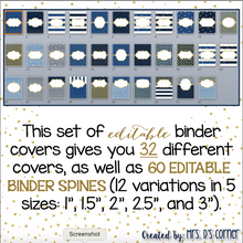 Load image into Gallery viewer, 32 Editable Binder Covers { Navy and Gold } with 120 Editable Spines