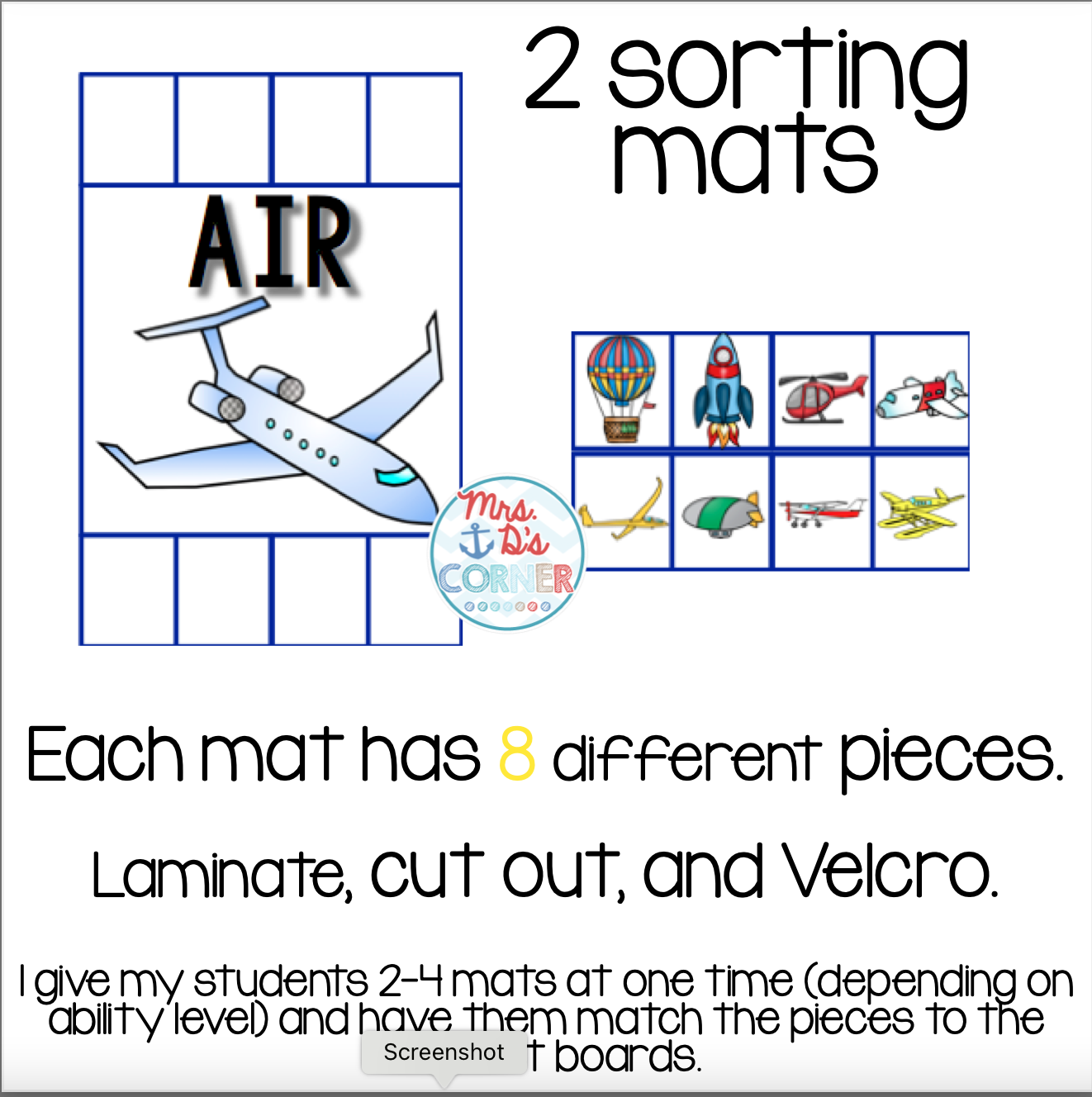 Transportation Sorting Mats [3 mats!] for Students with Special Needs