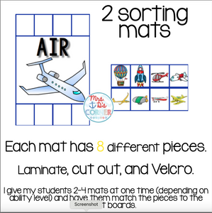 Transportation Sorting Mats [3 mats!] for Students with Special Needs