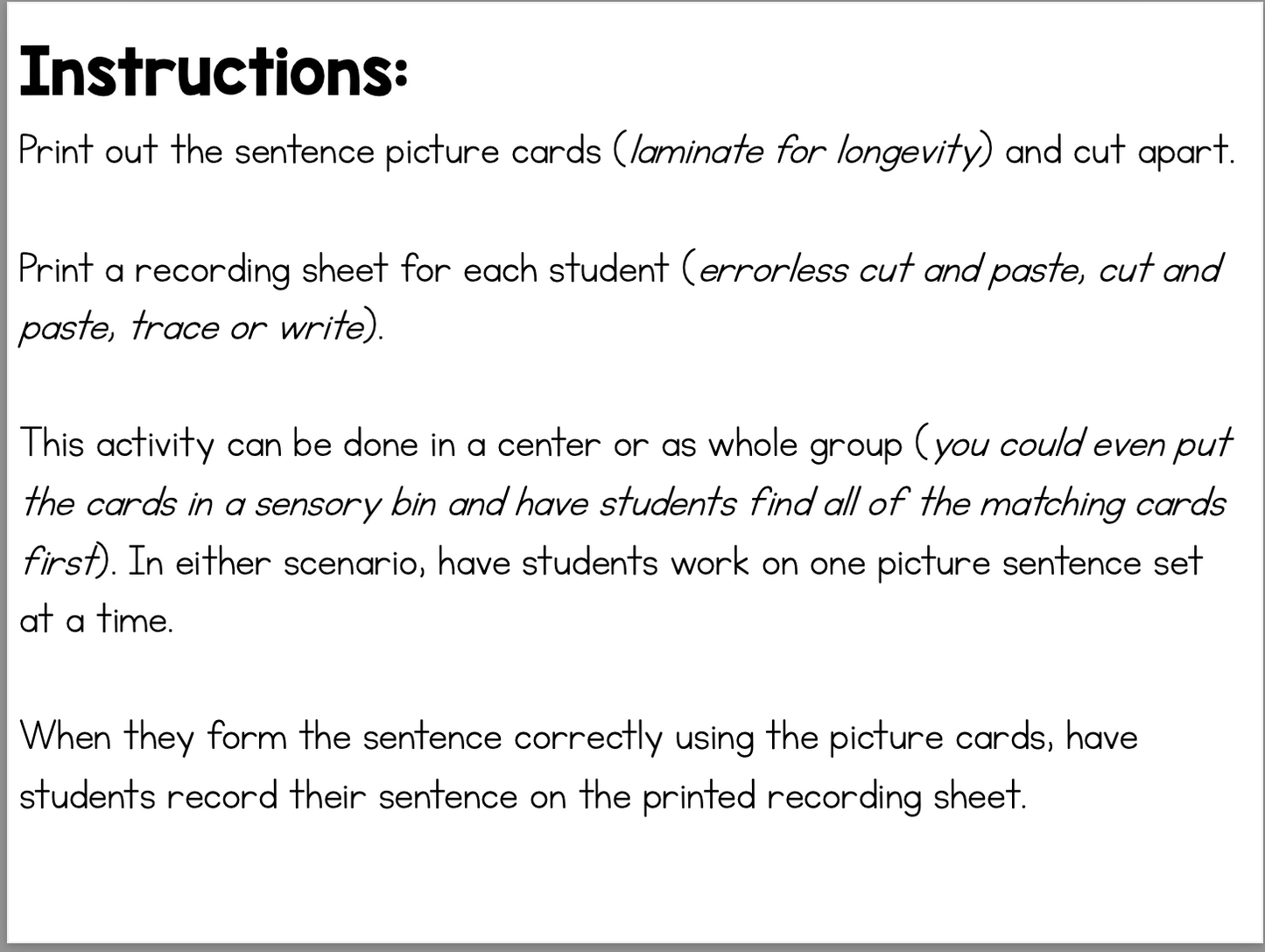 Sentence Builder Bundle |Special Education Writing Bundle