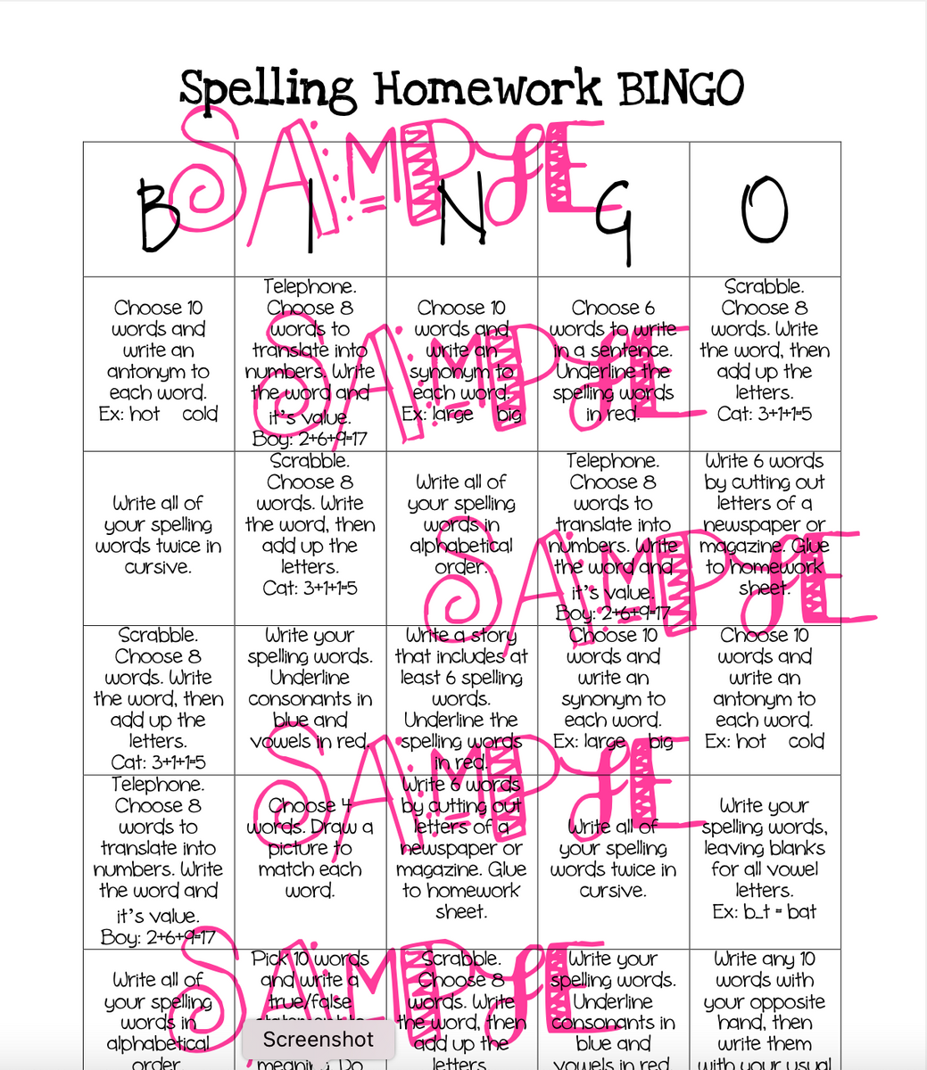 spelling-bingo-sheets-spelling-menu-for-ela-centers-or-homework