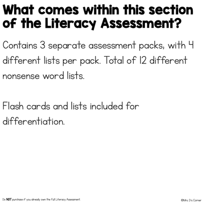 Nonsense Words Assessment - Literacy Reading Assessment