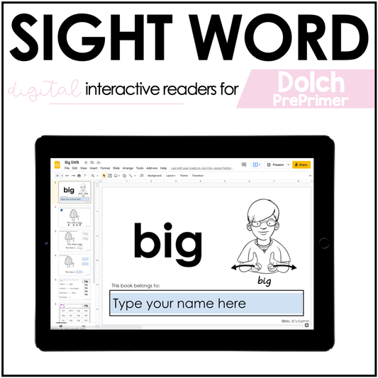 Digital Pre-Primer Dolch Sight Word Books | Dolch Sight Word Readers