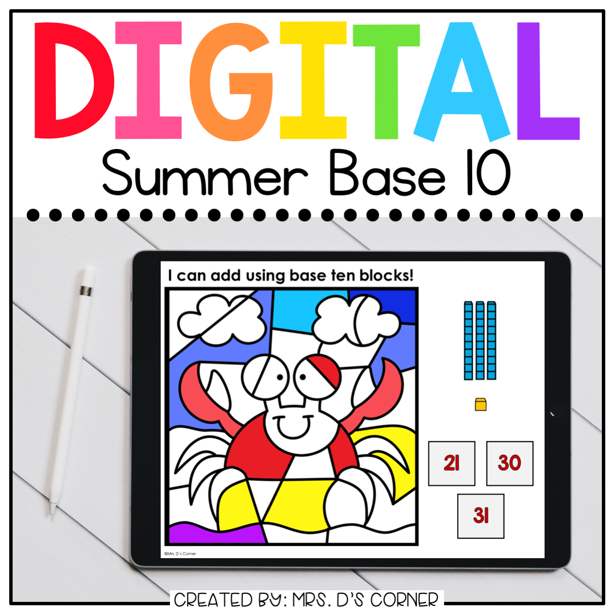 Summer Base Ten through 100 Digital Activity | Distance Learning