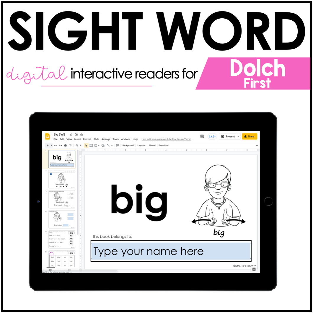 Digital First Grade Dolch Sight Word Books | Dolch Sight Word Readers