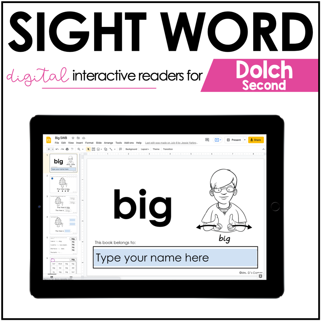 Digital Second Grade Dolch Sight Word Books | Dolch Sight Word Readers