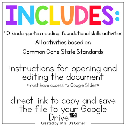 Kindergarten Foundational Skills Standards-Aligned Digital Activity Bundle