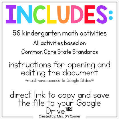 Kindergarten Mathematics Standards Aligned Digital Bundle