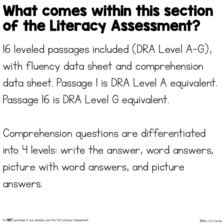 Comprehension and Fluency Assessment - Literacy Reading Assessment