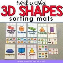 Load image into Gallery viewer, Real World 3D Shapes Sorting Mats [8 mats included] | 3D Shapes Sorting Activity