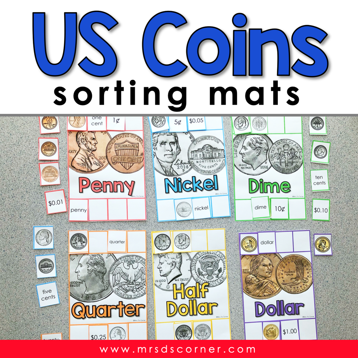 US Money Coins Sorting Mats [6 mats included] | Money Sorting Mats ...