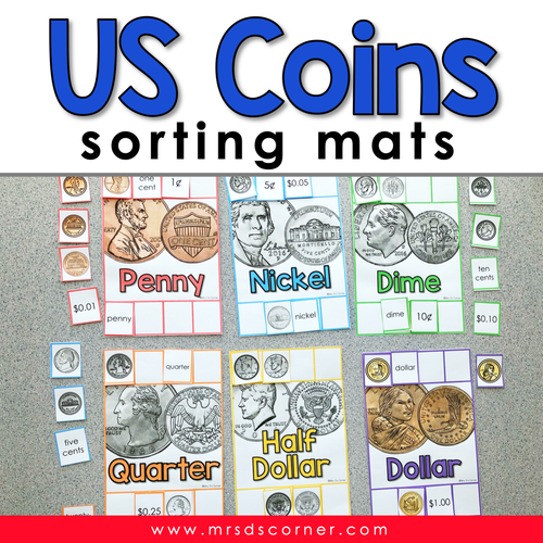 US Money Coins Sorting Mats [6 mats included] | Money Sorting Mats