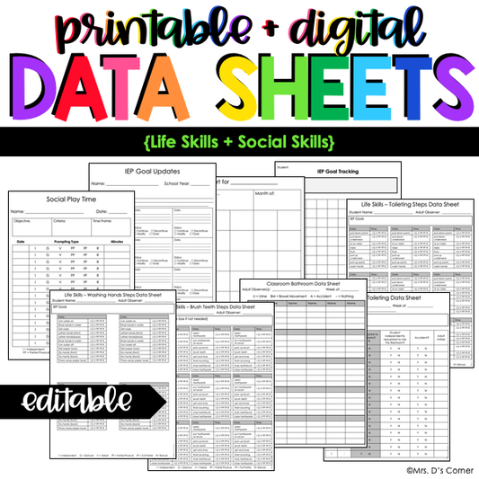 Life Skills + Social Play Data Forms | Editable Data Sheets