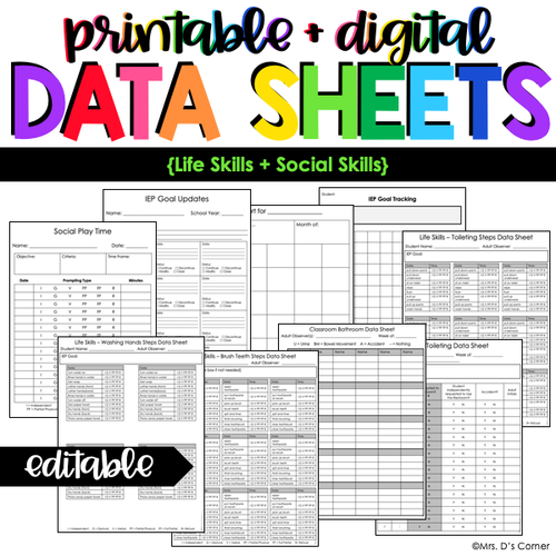 Life Skills + Social Play Data Forms | Editable Data Sheets