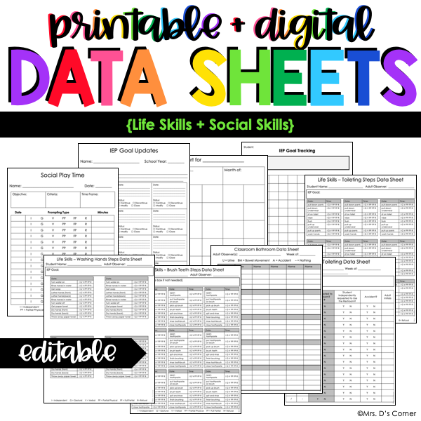 Life Skills + Social Play Data Forms | Editable Data Sheets