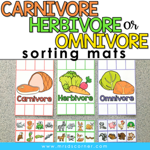 Carnivores, Herbivores, and Omnivores Sorting Mats [3 mats included]