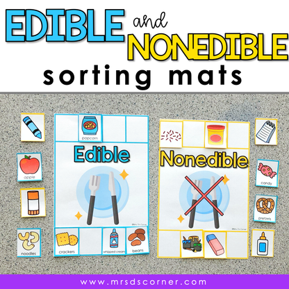 Edible and Nonedible Sorting Mats [2 mats included] | Edible Objects Activity