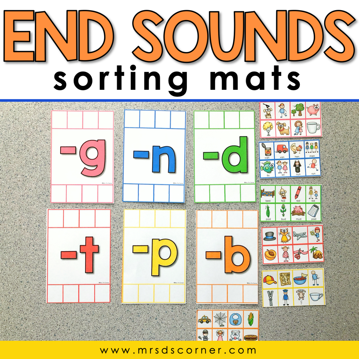 End Sounds Sorting Mats [6 mats included] | End Word Sound Activity ...