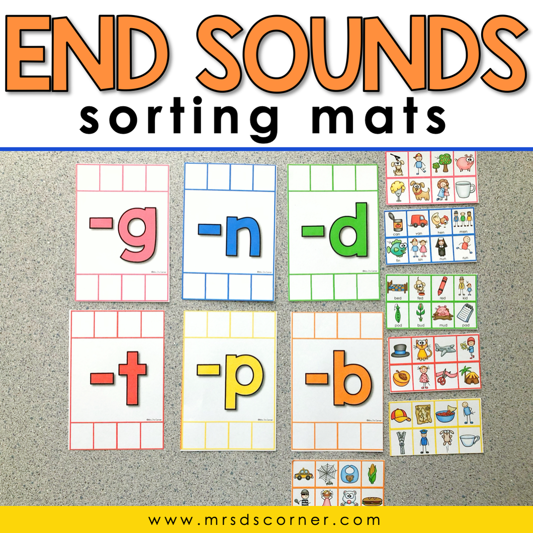 End Sounds Sorting Mats [6 mats included] | End Word Sound Activity