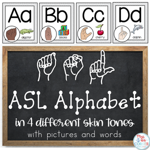American Sign Language ASL Word Wall Alphabet and Alphabet Line [4 skin tones]