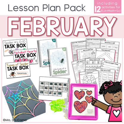 February Lesson Plan Pack | 12 Activities for Math, ELA, + Science