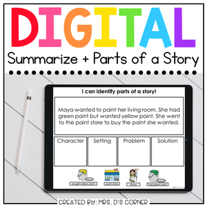 ID Parts of a Story + Summarize Digital Basics for Special Ed |Distance Learning