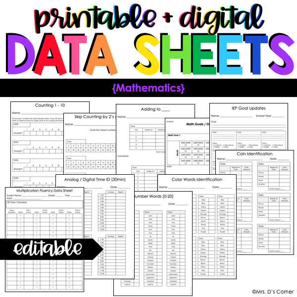 Mathematics Data Forms | Editable Data Sheets