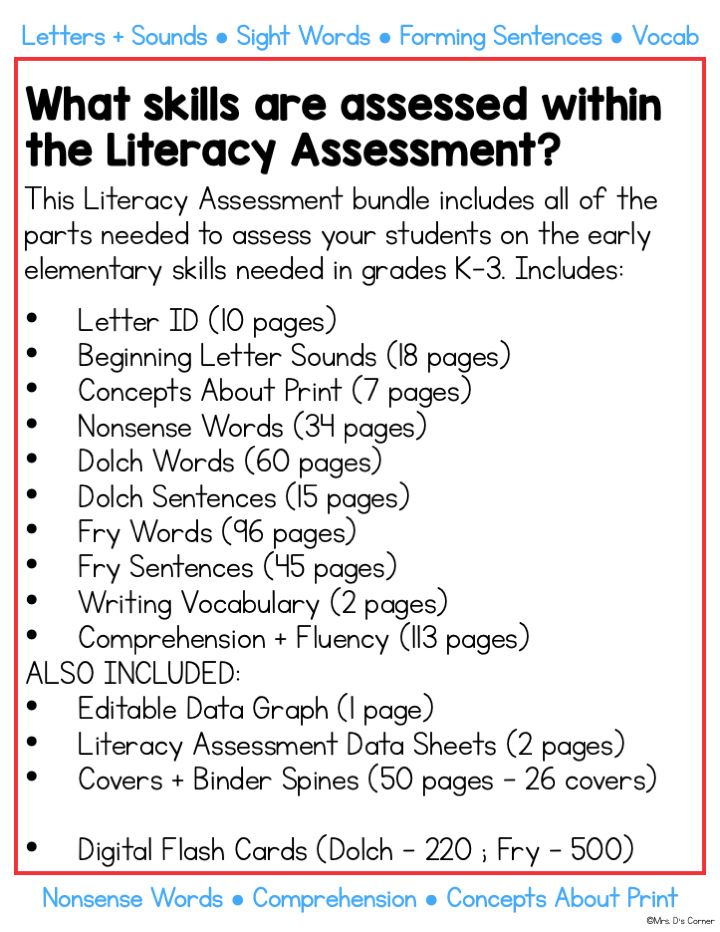 BUNDLE of Literacy and Math Assessments for K-3