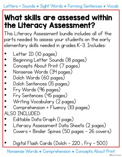 BUNDLE of Literacy and Math Assessments for K-3