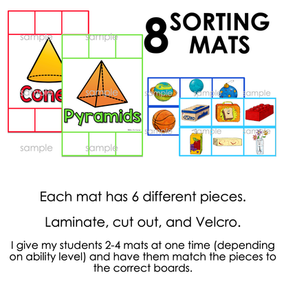 Real World 3D Shapes Sorting Mats [8 mats included] | 3D Shapes Sorting Activity