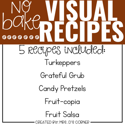 November Visual Recipes with REAL Pictures for Cooking in the Classroom