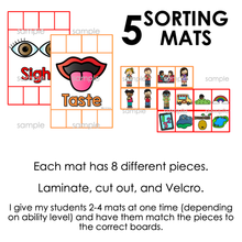 Load image into Gallery viewer, 5 Sense Sorting Mats [5 mats included] | 5 Senses Activity