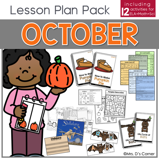 October Lesson Plan Pack | 12 Activities for Math, ELA, + Science