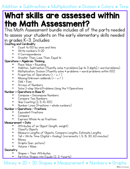 BUNDLE of Literacy and Math Assessments for K-3