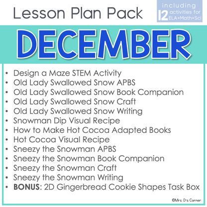 December Lesson Plan Pack | 12 Activities for Math, ELA, + Science