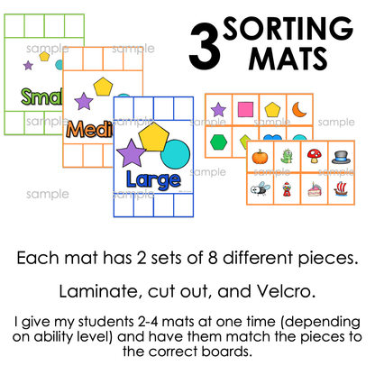 Size Comparison Sorting Mats [3 mats] | Small Medium Large Size Sorting Activity